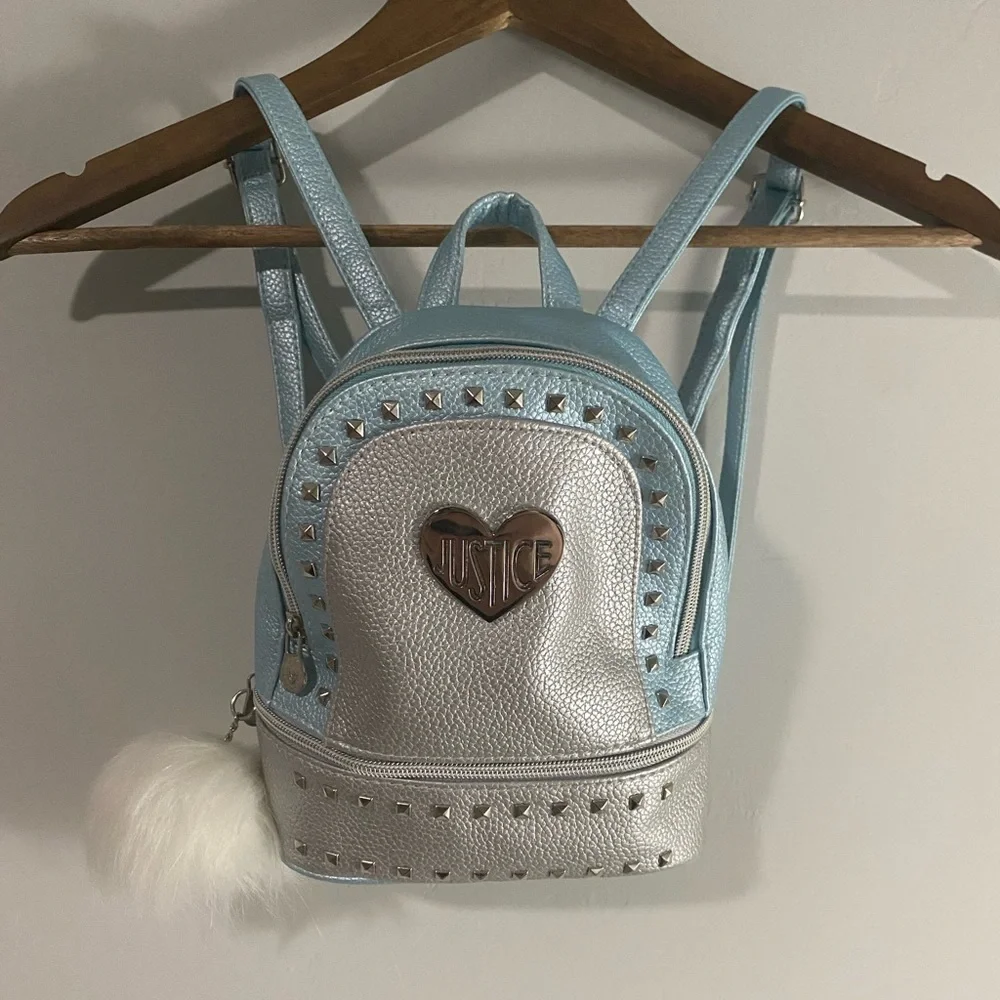 Justice - Light Blue Metallic Junior Mini Backpack